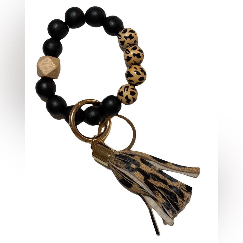 Leopard Print Beaded Keychain Bracelet B8